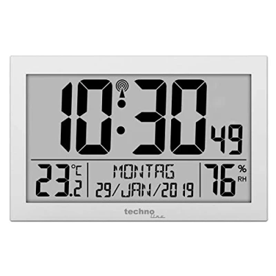 Immagine di technoline WS8016 WS 8016 Orologio da parete radiocontrollato con indicatore di temperatura, in plastica, colore: argento, 225 x 143 24 mm