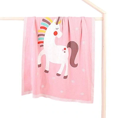 Immagine di Odot Coperta Bimbo in Maglia per bambino Unicorno, Cotone Soffice Dormire di Unisex Neonato Morbida Swaddle Perfetta Culla, Carrozzina, Lettino (100 * 80cm,rosa)