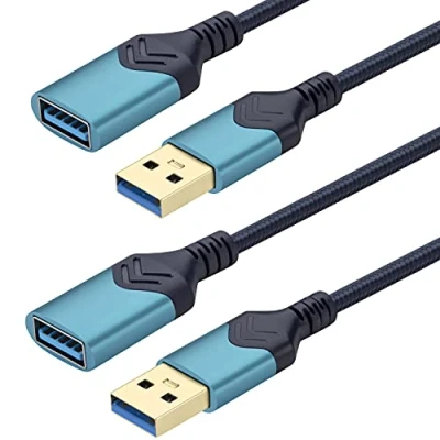 Immagine di Cavo di prolunga USB 3.0, [confezione da 2] maschio a femmina ad alta velocità per Playstation/Xbox/unità flash/lettore schede/disco rigido/tastiera/scanner (1,5m, Blu)