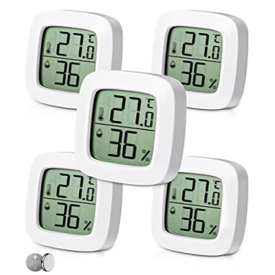 Immagine di Jissta 5 Pezzi Mini Igrometro Termometro Digitale, Monitor di Temperatura e Umidità,Igrometro Digitale Misuratore Umidità per Casa, Ufficio, Rettile,Bianca,Serra and Seminterrato