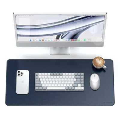 Immagine di SATECHI Tappetino da Scrivania in Pelle Vegana, Grande Mouse, Resistente a Graffi e Acqua, Facile Pulire, per Ufficio Casa, 68 cm x 31,5 0,3 Blu