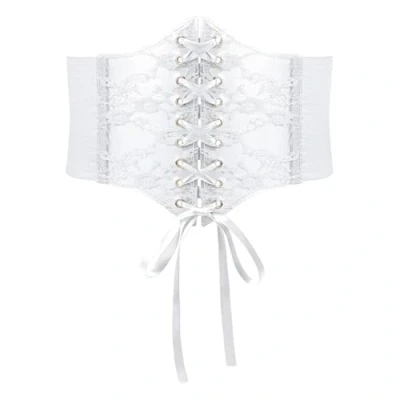 Immagine di TTPSRY Cintura Donna Elastica in Pizzo e Seta Cinture Corsetto Ideale per le Cene l&#039;abbigliamento Quotidiano(Bianco)