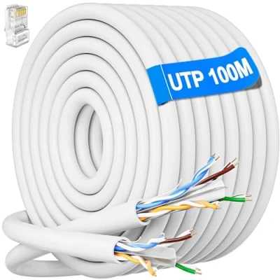 Immagine di Cavo Ethernet 100 Metri, Cat 6 Bobina Lan per Esterno Non Schermata di Rete Cross 100m Molto Lungo Filo UTP AWG23 Gigabit Internet Alta Velocità Patch Bianco