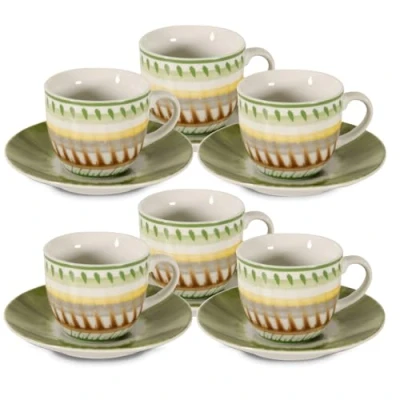 Immagine di ARCA, Set 6 Tazzine da Caffè Apulia II con Piattino, Realizzate in Porcellana Decorata, Capacità 90 ml, 11x6 cm, Verde