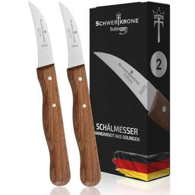 Immagine di Schwertkrone Set di coltelli con manico in legno faggio curvo, coltello da cucina, per pelare, multiuso, acciaio inossidabile tedesco
