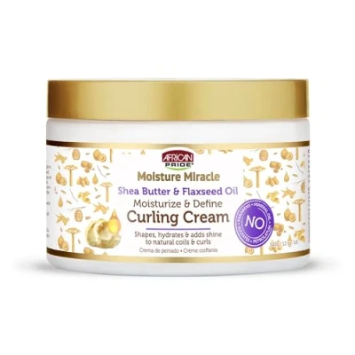 Immagine di African Pride Crema Moisture Miracle con burro di karitè e olio semi lino per idratare definire i capelli ricci