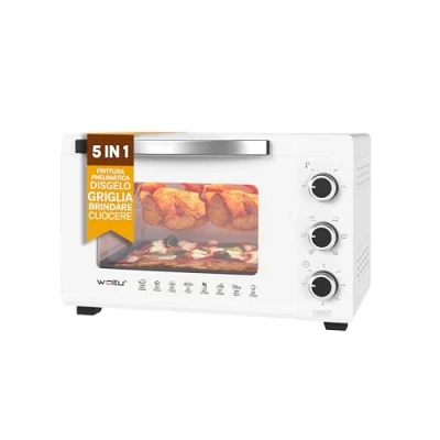 Immagine di WOLTU Forno per Pizza da 32L, Elettrico con Manopole, Fornetto Piccolo Girarrosto, Timer 60 minuti, Temperatura Regolabile 100 230℃, 1600W, Bianco