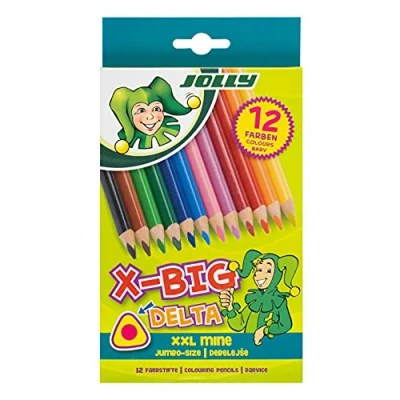 Immagine di JOLLY matite colorate X BIG Delta, 12 triangolari di grande spessore, estremamente resistenti e durevoli, atossiche, pezzi in una scatola cartone, colori brillanti ricchi.