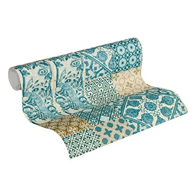 Immagine di Livingwalls 369233 Metropolitan Stories Anke &amp; Daan Amsterdam Carta da parati in tessuto non effetto piastrelle, Blu, Marrone, Verde 10,05 m x 0,53