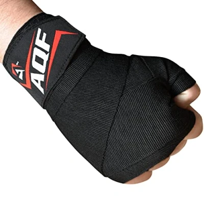 Immagine di AQF Fasce Boxe Bende per Le Mani Bendaggio Elasticizzato 4m Bendaggi Sport da Combattimento, Boxe, MMA E Cross Fitness (Nero)