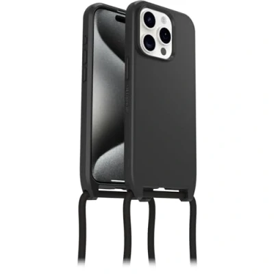 Immagine di OtterBox Cover React Necklace con MagSafe per iPhone 15 Pro, sottile, resistente a shock cordino collana, adattabile e intercambiabile, testata norme MIL STD 810G, Nero