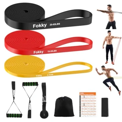 Immagine di Fokky Elastici Fitness, 3 Elastico di Fitness Elastiche Bande, Fascia Elastica Resistenza Con Ancore Porta, Uomo Donna per Stretching Pilates, Yoga, Squats