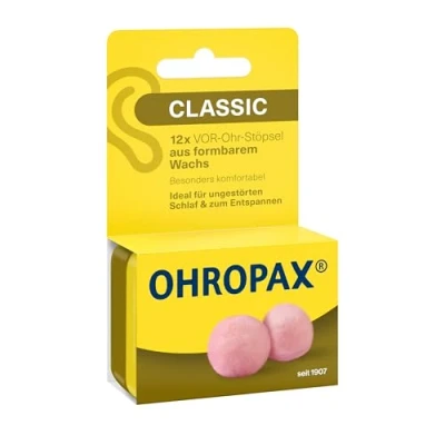 Immagine di OHROPAX Tappi per le orecchie Classic la protezione da rumore, umidità e vento, realizzati in cera modellabile avvolgente, comodi adatti a tutte orecchie, valore di