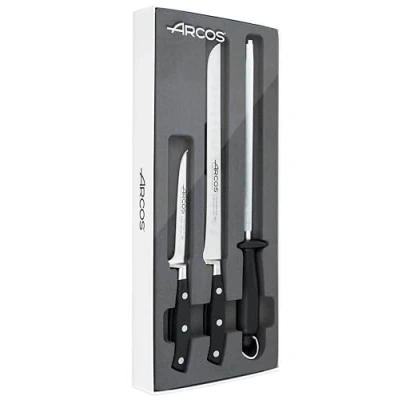 Immagine di Arcos Riviera, Set di PROSCIUTTO 3 pezzi, Acciaio Inossidabile Forgiato, Manico POM,, Colore Nero (COPRI REGALO)