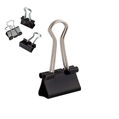 Immagine di D.RECT Lot de 144 Pinces à documents 19 mm Boîte Papier multi fonctions Binder Clips Métal Pince a Dessin pour Notes lettre Clip Fournitures bureau Noir
