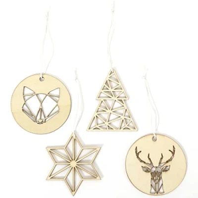 Immagine di PaPIerDraCHeN 12 ciondoli in Legno per L&#039;Albero di Natale Ornamenti Decorazione Geometrico Set 1