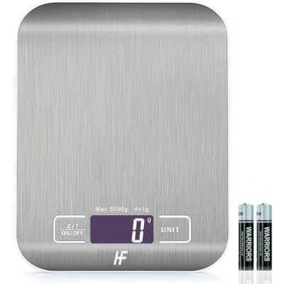 Immagine di Bilancia da Cucina digitale per alimenti con piattaforma in acciaio inossidabile elettronica display LCD retroilluminato Multifunzione uso domestico e ufficio 5 kg 1 g 11 libbr