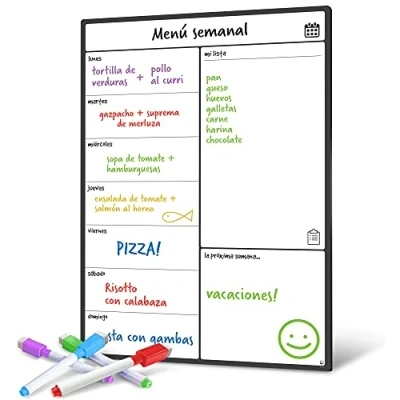 Immagine di SmartPanda Lavagna Calendario Magnetico Frigorifero Perfetta Per Pianificare I Pasti, Segnarsi La Lista Della Spesa e Aiutarsi Nello Studio Lavagnetta Magnetica Settimanale in Spagnolo