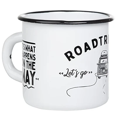 Immagine di MUGSY Tazza smaltata con campervan, leggera e infrangibile, 330 ml (bianco)