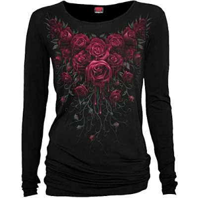 Immagine di Spiral Direct Blood Rose Baggy Top Maglia a Maniche Lunghe, Nero (Black 001), 40 (Taglia Produttore: Small) Donna