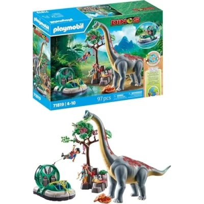 Immagine di PLAYMOBIL Dinos Incontro con il Brachiosauro e Hovercraft Set di Gioco Dinosauri Avventura i per Bambini dai 4 Anni in Su 71819