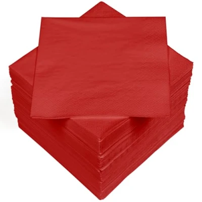 Immagine di HEKU 100 tovaglioli in tinta unita, 3 strati, 33 x cm, qualità uniforme per eventi e gastronomia, pratica confezione da 5, altamente assorbente ed elegante, rosso