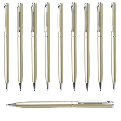 Immagine di noTrash2003 Set di 10 penne a sfera in metallo alluminio dalla forma sottile, eleganti per ufficio e posto lavoro, argento, oro, nero, bianco, giallo, blu, rosso, arancione, rosa,