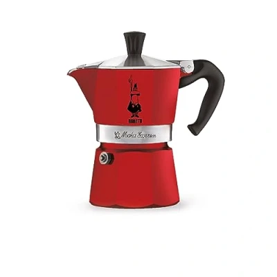Immagine di Bialetti Caffettiera Moka Express Color, 1 Tazza, Manico anti scottatura, Non adatta a induzione, Tazza (60 ml), Alluminio, Rosso