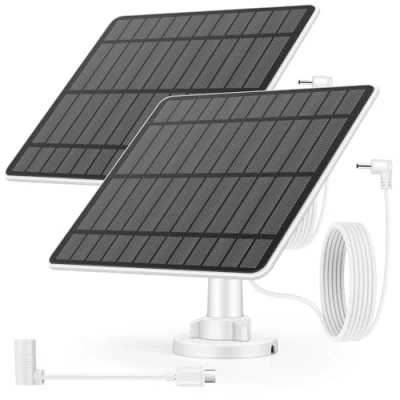 Immagine di Weinsamkeit 5W Pannello Solare per Telecamera Sorveglianza Esterna, Compatibile con Stick Up Cam Batteria/Spotlight Pro, Adattatore da Spina Barile a USB C, Cavo 4M, Impermeabile IP65(2 Pack)