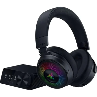 Immagine di Razer Kraken V4 Pro Cuffie da gioco wireless con hub di controllo Sensa HD haptics (hub OLED, driver TriForce 40 mm, HyperSpeed e Bluetooth, THX Spatial Audio) Nero