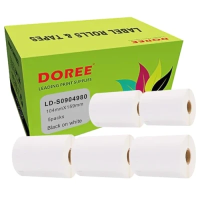 Immagine di 5 rotoli di etichette compatibili Dymo S0904980 per stampanti LabelWriter 4XL, 104 mm x 159 (220 rotolo).