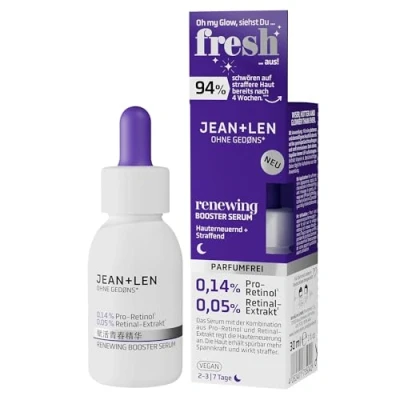 Immagine di Jean &amp; Len Renewing Booster Serum, ideale per tutti i tipi di pelle, aumenta l&#039;elasticità e la resilienza della con pro retinolo* ed estratto retina**, senza profumo, vegano, 30 ml