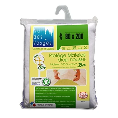 Immagine di Nuit des Vosges 201911 Coprimaterasso in Mollettone, Cotone Bio Bianco, 100% Cotone, 80 x 200 cm