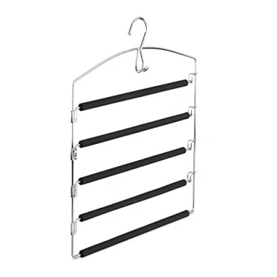 Immagine di Relaxdays Grucce per Pantaloni Salvaspazio, Appendiabiti Multiplo Imbottito in Metallo, HLP: 44,5x37x2,7 cm argento/nero