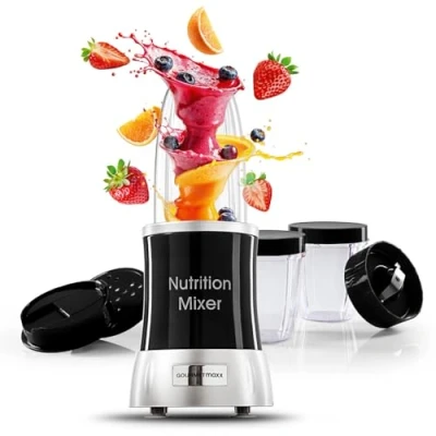 Immagine di GOURMETmaxx Nutrition Blender Deluxe set da 10 pezzi per frullati &amp; co. 22.000 giri extra ricchi di vitamine frutta e verdura Include 3 tazze, coperchio to go, ricette altro