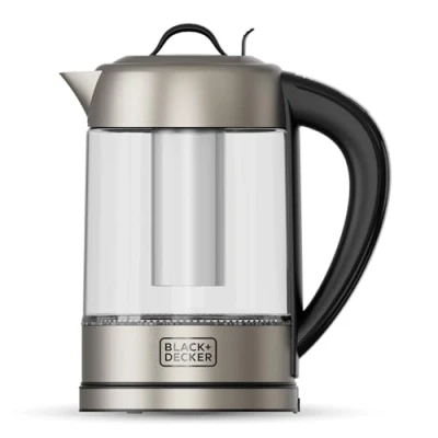 Immagine di Black+Decker Bollitore Elettrico BXKE2205E 2200W Caraffa in Vetro 1,7L Filtro Acciaio Inox Selettore Digitale 60 100ºC Base con LED Rotazione a 360º Coperchio Ermetico