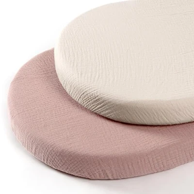 Immagine di lulumoon Set di 2 lenzuola carrozzina neonato con angoli in mussola, culla 90 x 40 cm cotone mussolo, lettino elasticizzati per bambini (Crema Sabbia)