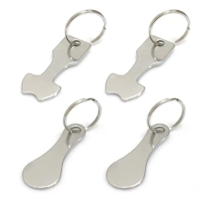 Immagine di 4 pezzi portachiavi rotondi in acciaio inox per carrello della spesa, gettoni accessori attrezzi trolley.