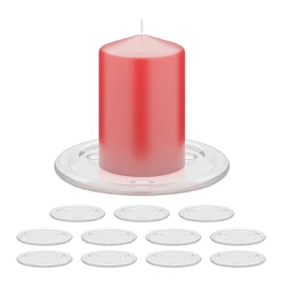 Immagine di Relaxdays Set 12 Piatti Porta Candele da Tavolo, Piattini Portacandele Ceri, Ø 10 cm, Candelieri in Vetro, Trasparente