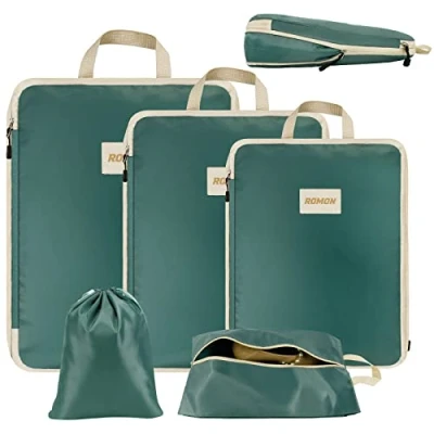 Immagine di Romon Organizer Valigia Compressione Set, 5 Pezzi Packing Cubes Compression, Salvaspazio Per Vestiti, Scarpe, Biancheria Intima