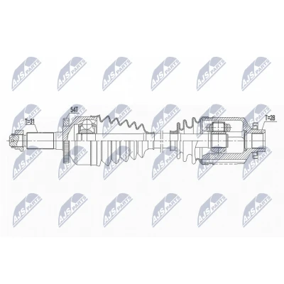 Immagine di NTY NPW KA 362 Albero motore / Semiasse Assale anteriore Dx 663 Trasmissione automatica