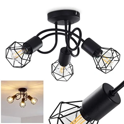 Immagine di HOFSTEIN lampada a soffitto Baripada, in metallo nero, 3 luci, x attacco E14, spot design retrò/vintage look reticolo ed effetto luce sul soffitto, senza lampadina/e