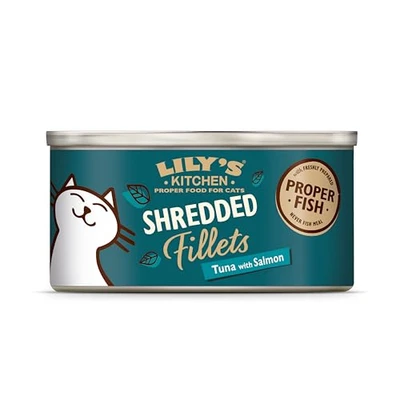 Immagine di Lily&#039;s Kitchen Umido Cibo per Gatti Shredded Fillets 24er Vaschette (24 x 70g) Salmone in un delizioso brodo