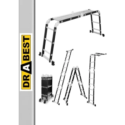 Immagine di DRABEST Scala Pieghevole Universale Multifunzionale Articolata 4x3 Gradini + PIATTAFORMA Alluminio Acciaio Carico Massimo 125kg 0,32x0,89x0,25m