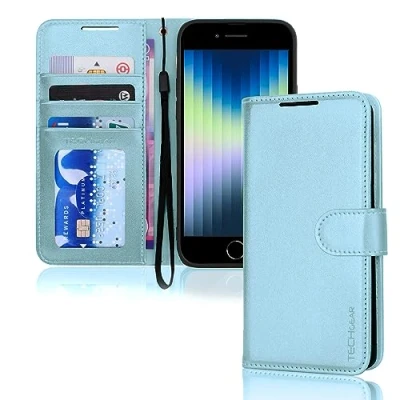 Immagine di TECHGEAR iPhone SE 2022 5G / 2020, 8/7/6 Custodia Portafoglio in Pelle Sintetica, Supporto con Slot per Schede e Cinturino da Polso Cover 3 2 8 7 6 6s 4.7&quot;