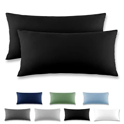 Immagine di REDKEY Coppia di Federe 40 x 80 cm, Set 2 Tessuti per Cuscino Letto, con Coperchio Ribaltabile (senza Cerniera), 100% Microfibra è morbida e traspirante，Nero