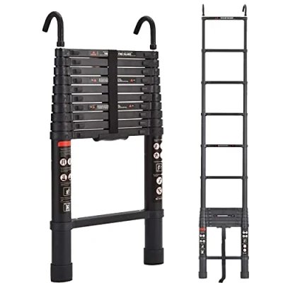 Immagine di scala multiuso telescopica allungabile in alluminio da 3,2 m/10,5 piedi con gancio di sicurezza per a pioli soppalco Portata max 330 libbre/150 kg Approvata EN131