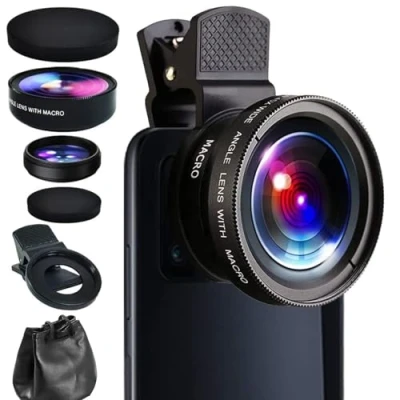 Immagine di 2 in 1 Obiettivo per Fotocamera Cellulare, Universal Phone Cameras Kit 0,45x Grandangolare 140 + 12,5x Macro HD Samsung e la Maggior Smartphone Android