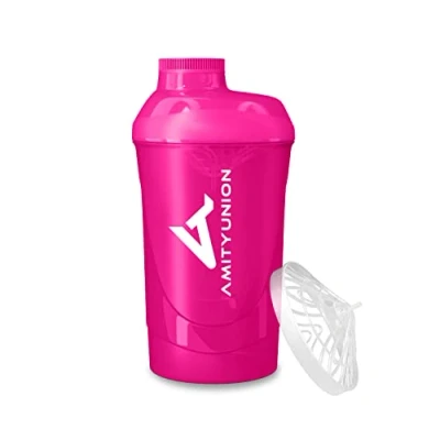Immagine di AMITYUNION Set da 800 ml di Protein Shaker donna ORIGINAL by Senza BPA con setaccio e scaglie per frullati siero latte cremoso, coppe fitness palestra concentrati in (Rosa)