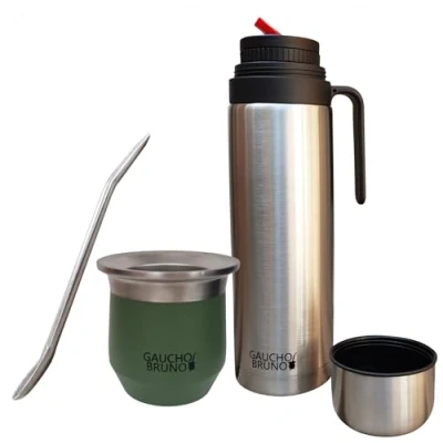Immagine di Gaucho Bruno Mate thermique en acier inoxydable pour boire du Yerba Maintient la température de boisson avec Bombilla et flacon 1 litre bec verseur précision pico Cebador